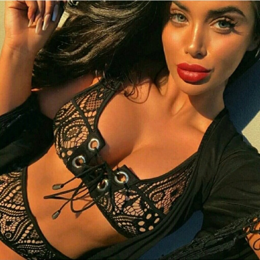 Lace up high waist bikini two piece - BLACK